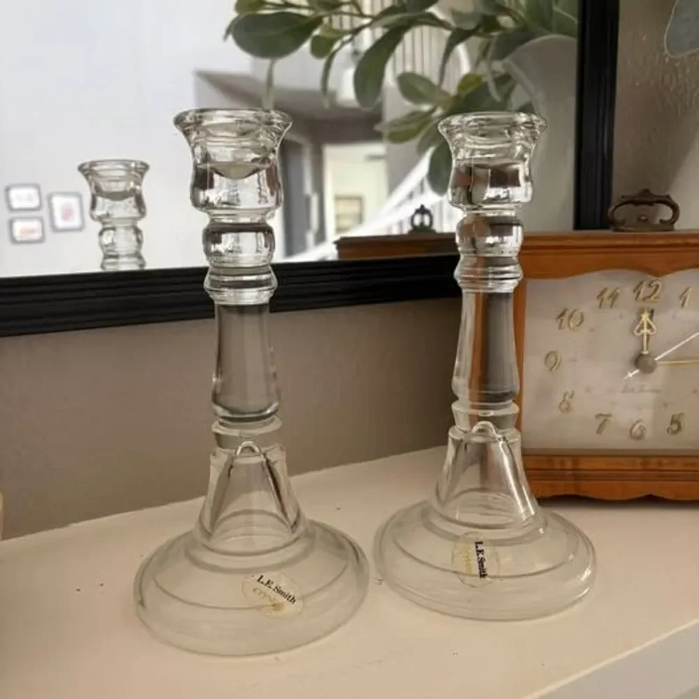 Pair of vintage L.E. Smith Crystal Candlestick Holders